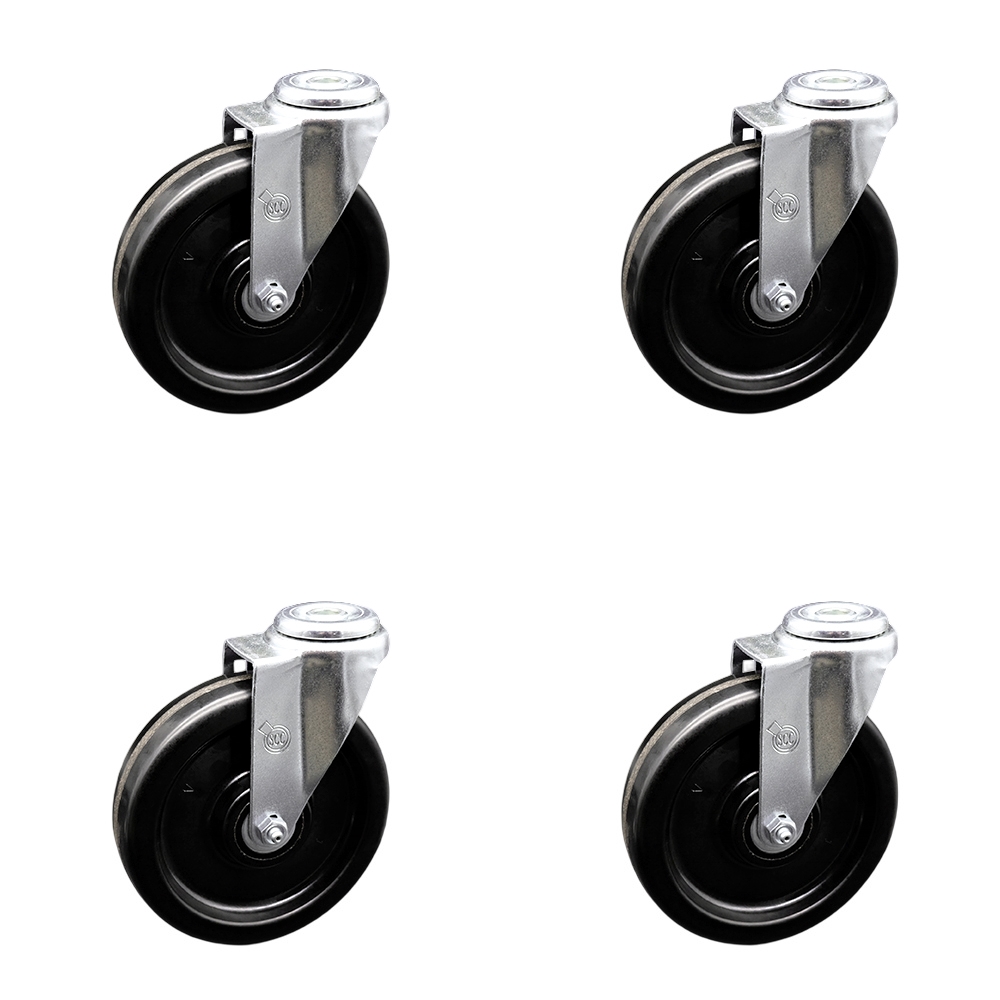 Phenolic Swivel Bolt Hole Caster Set of 4 w/6" x 1.5" Black Wheels - Includes 4 Swivel - 1200 lbs Total Capacity - Service Caster Brand — photo 1