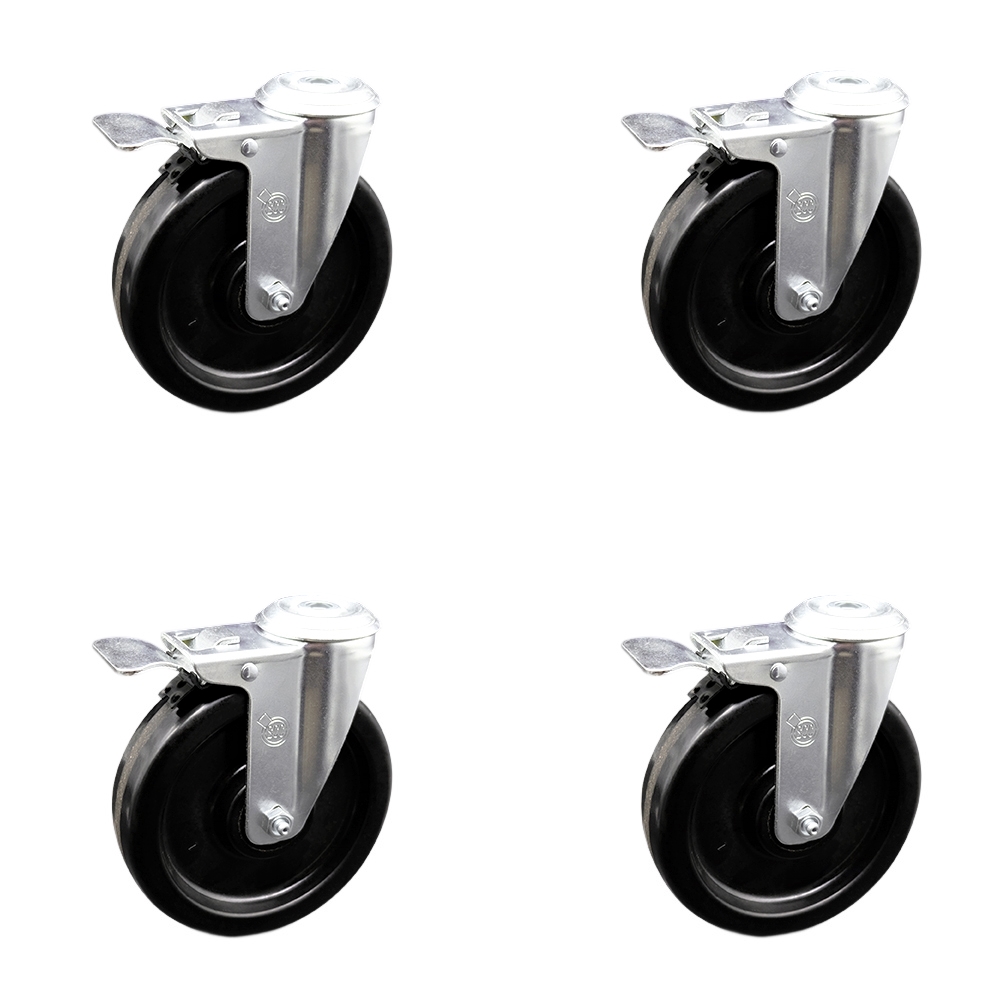 Phenolic Swivel Bolt Hole Caster Set of 4 w/6" x 1.5" Black Wheels - Includes 4 Swivel with Total Lock Brakes - 1200 lbs Total Capacity - Service Caster Brand — photo 1