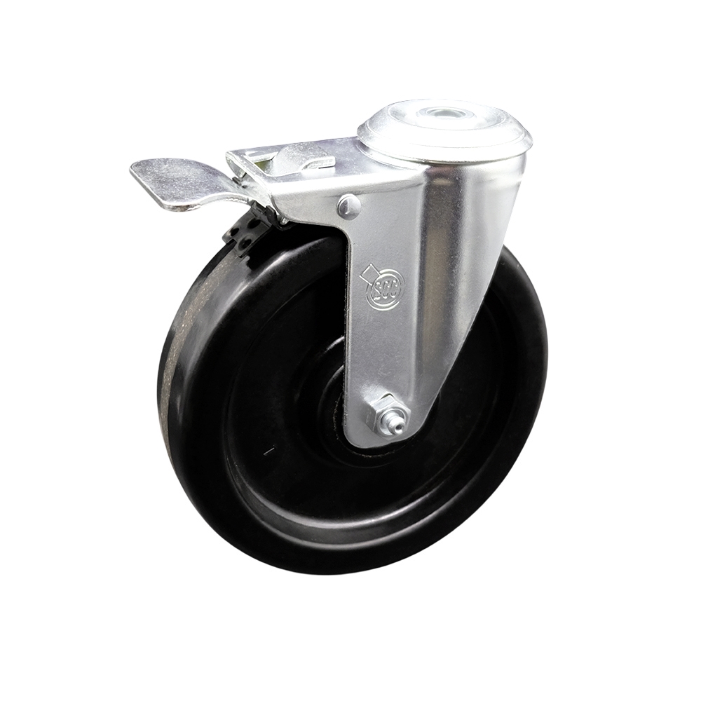 Phenolic Swivel Bolt Hole Caster w/6" X 1.5" Black Wheel & Total Locking Brake - 300 lbs Capacity/Caster - Service Caster Brand — photo 1