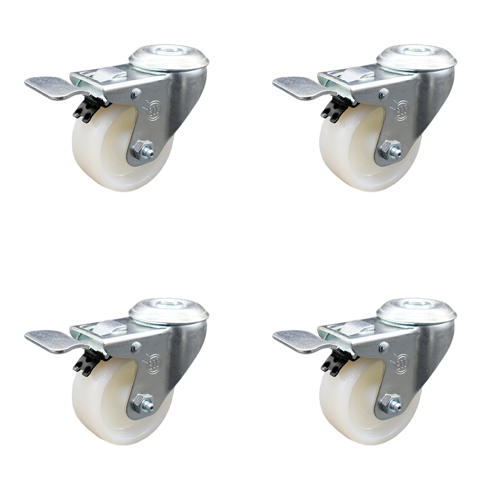 Nylon Swivel Bolt Hole Caster Set of 4 w/3" x 1.25" White Wheels - Includes 4 Swivel with Total Lock Brakes - 1200 lbs Total Capacity - Service Caster Brand — photo 1