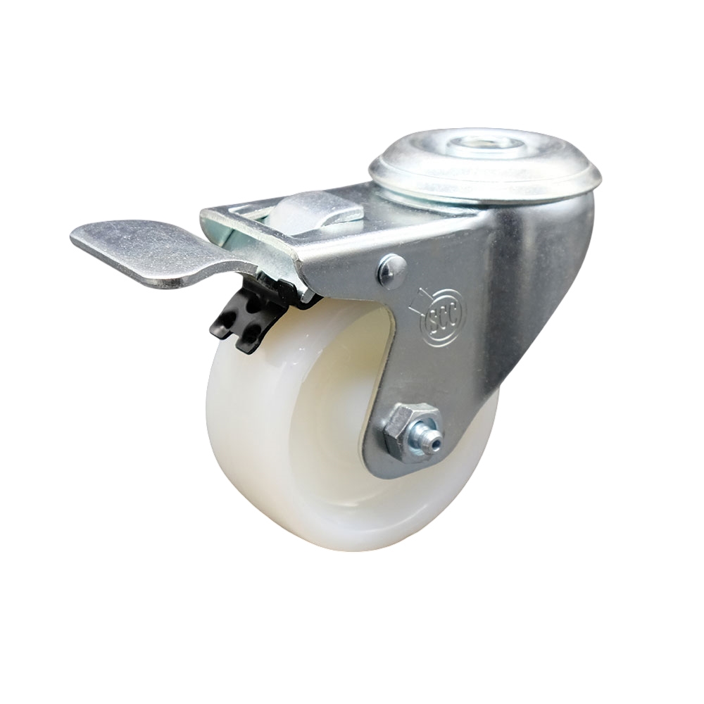 Nylon Swivel Bolt Hole Caster w/3" x 1.25" White Wheel & Total Locking Brake - 300 lbs Capacity/Caster - Service Caster Brand — photo 1