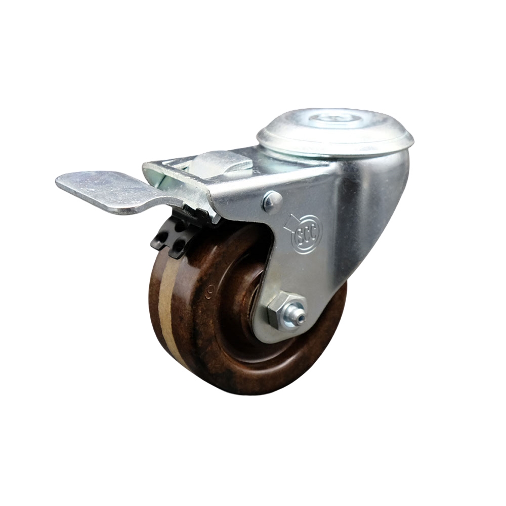 High Temperature Phenolic Swivel Bolt Hole Caster - 3" x 1.25" Brown Wheel & Total Locking Brake - 300 lbs Capacity/Caster - Service Caster Brand — photo 1