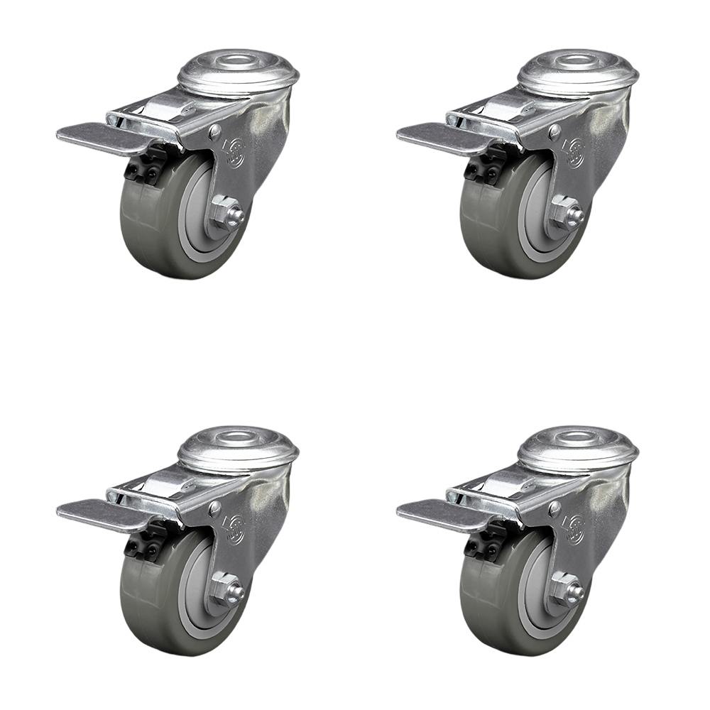 Polyurethane Swivel Bolt Hole Caster Set of 4 w/3" x 1.25" Gray Wheels - Includes 4 Swivel with Total Lock Brakes - 1200 lbs Total Capacity - Service Caster Brand — photo 1