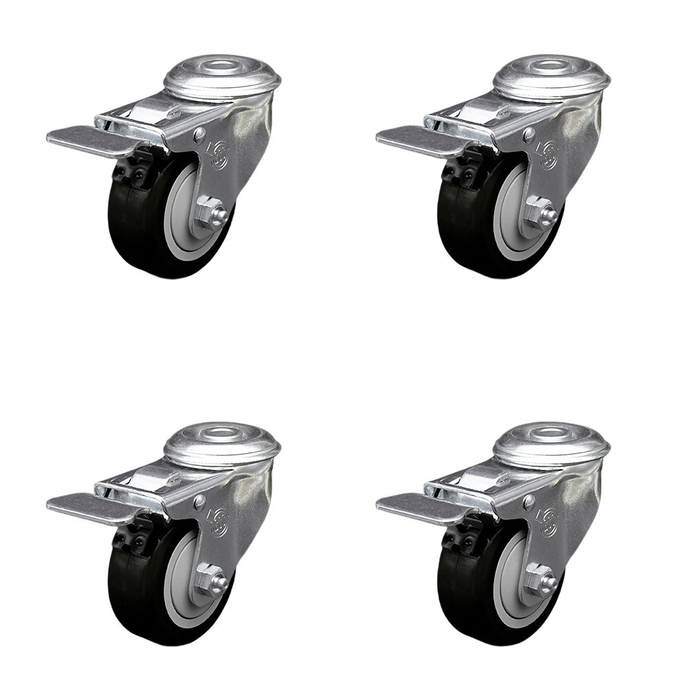 Polyurethane Swivel Bolt Hole Caster Set of 4 w/3" x 1.25" Black Wheels - Includes 4 Swivel with Total Lock Brakes - 1200 lbs Total Capacity - Service Caster Brand — photo 1