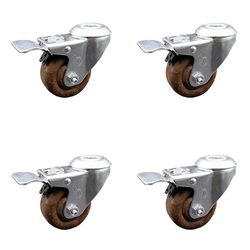 High Temp Glass Filled Nylon Swivel Bolt Hole Caster Set of 4 w/3.5" x 1.25" Brown Wheels - Includes 4 Swivel with Total Lock Brakes - 1400 lbs Total Capacity - Service Caster Brand — photo 1