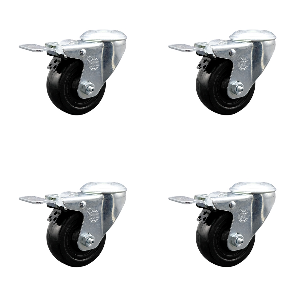 Hard Rubber Swivel Bolt Hole Caster Set of 4 w/3.5" x 1.25" Black Wheels - Includes 4 Swivel with Total Lock Brakes - 1140 lbs Total Capacity - Service Caster Brand — photo 1