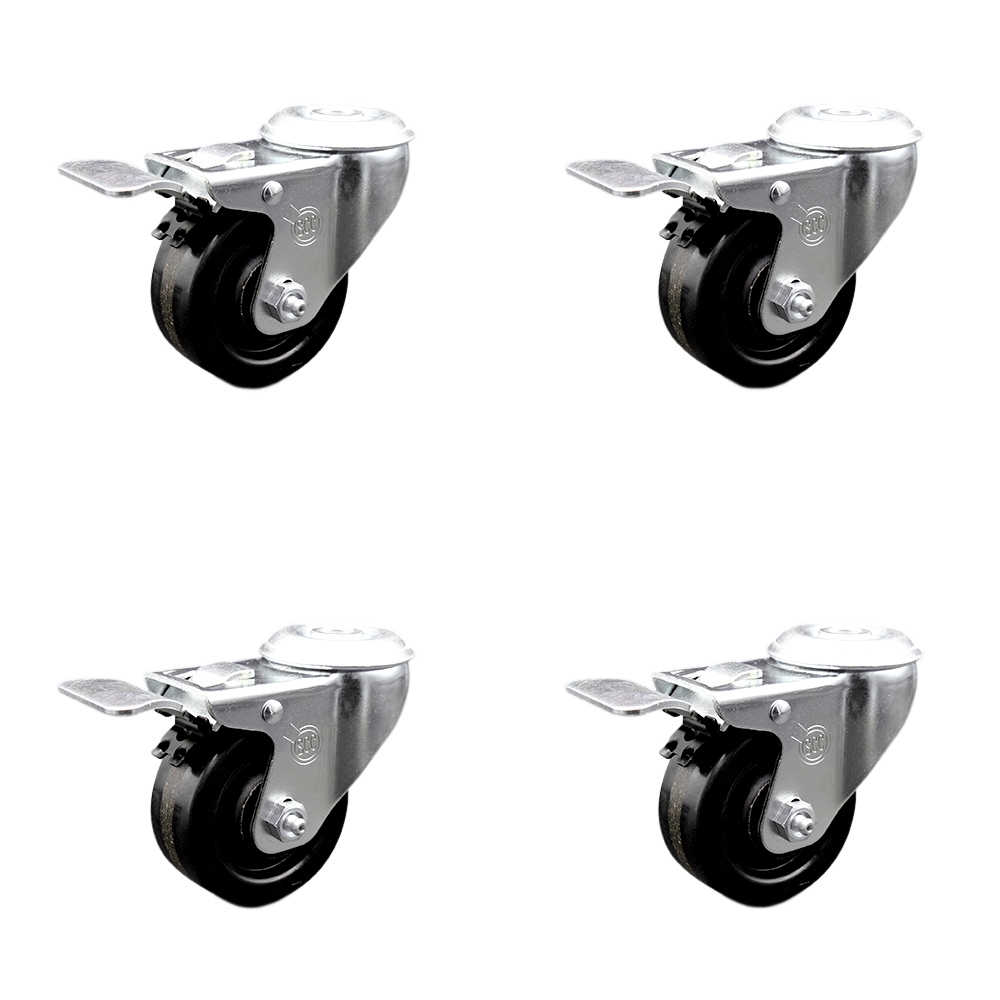 Phenolic Swivel Bolt Hole Caster Set of 4 w/3.5" x 1.25" Black Wheels - Includes 4 Swivel with Total Lock Brakes - 1200 lbs Total Capacity - Service Caster Brand — photo 1