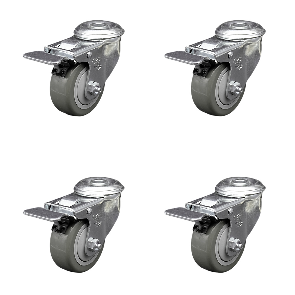 Polyurethane Swivel Bolt Hole Caster Set of 4 w/3.5" x 1.25" Gray Wheels - Includes 4 Swivel with Total Lock Brakes - 1200 lbs Total Capacity - Service Caster Brand — photo 1