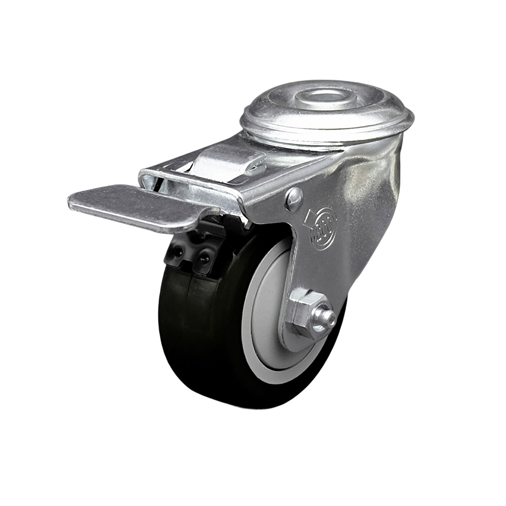 Polyurethane Swivel Bolt Hole Caster w/3.5" x 1.25"  Black Wheel & Total Locking Brake - 300 lbs Capacity/Caster - Service Caster Brand — photo 1