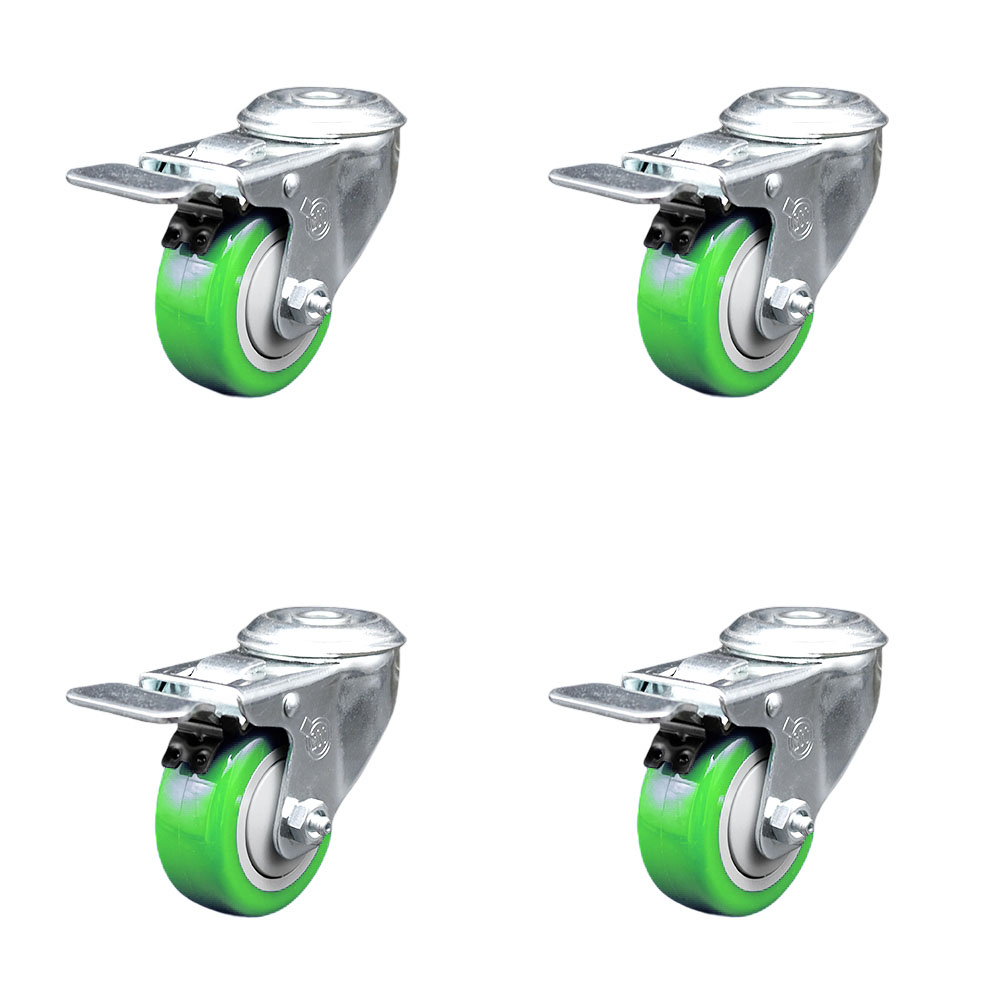 Polyurethane Swivel Bolt Hole Caster Set of 4 w/3.5" x 1.25" Green Wheels - Includes 4 Swivel with Total Lock Brakes - 1200 lbs Total Capacity - Service Caster Brand — photo 1