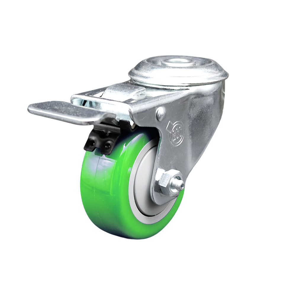 Polyurethane Swivel Bolt Hole Caster w/3.5" x 1.25" Green Wheel & Total Locking Brake - 300 lbs Capacity/Caster - Service Caster Brand — photo 1
