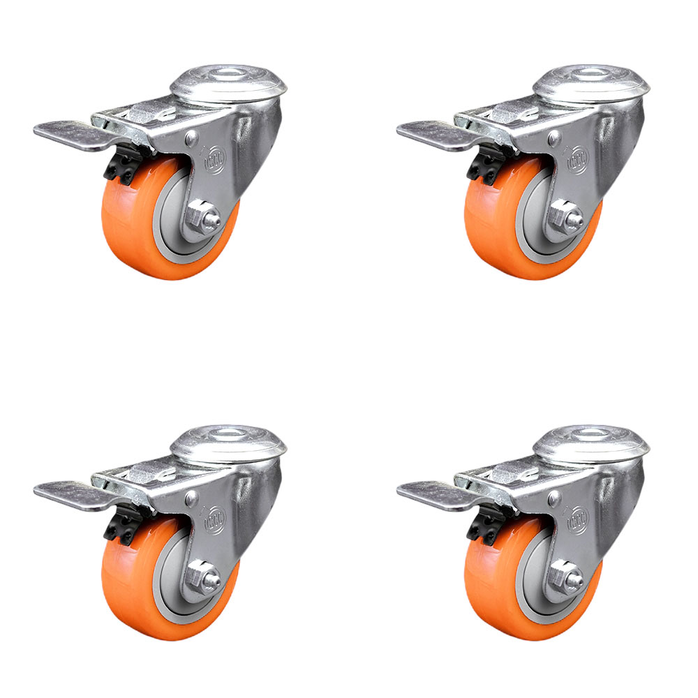 Polyurethane Swivel Bolt Hole Caster Set of 4 w/3.5" x 1.25" Orange Wheels - Includes 4 Swivel with Total Lock Brakes - 1200 lbs Total Capacity - Service Caster Brand — photo 1