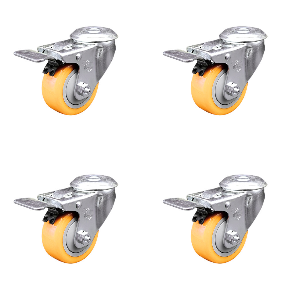 Polyurethane Swivel Bolt Hole Caster Set of 4 with 3.5 Inch Yellow Caster Wheels-316 Stainless Steel Caster-Include 4 Swivel Casters with Total Lock Brake-1,200lbs. Total Capacity-Service Caster Brand — photo 1