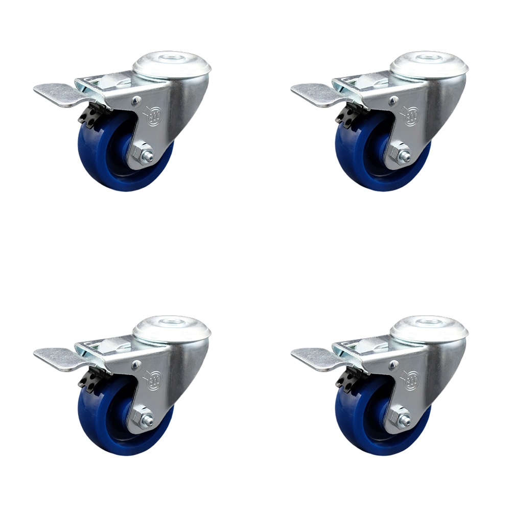 Solid Polyurethane Swivel Bolt Hole Caster Set of 4 w/3.5" x 1.25" Blue Wheels - Includes 4 Swivel with Total Lock Brakes - 1200 lbs Total Capacity - Service Caster Brand — photo 1