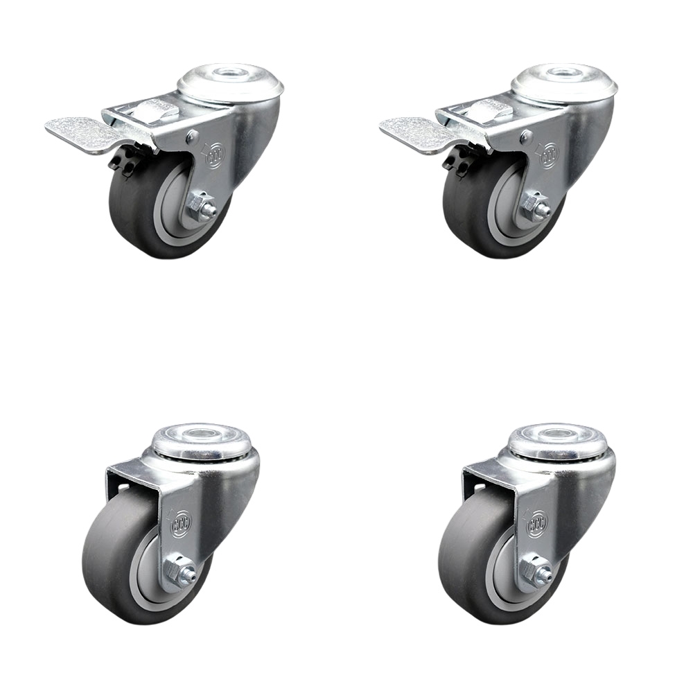 Thermoplastic Rubber Swivel Bolt Hole Caster Set of 4 - 3.5" x 1.25" Gray Wheels - Includes 2 with Total Locking Brakes - 920 lbs Total Capacity - Service Caster Brand — photo 1
