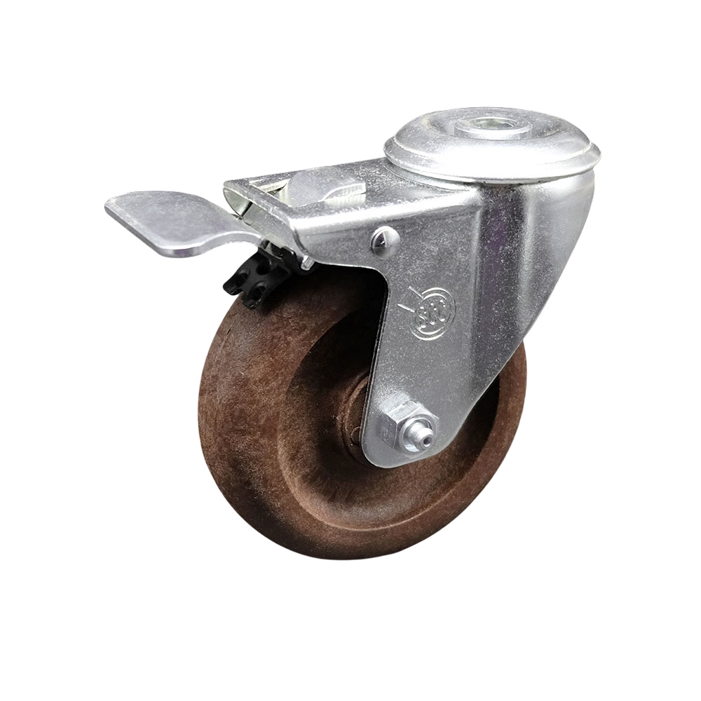 High Temp Glass Filled Nylon Swivel Bolt Hole Caster w/4" x 1.25" Brown Wheel & Total Locking Brake - 350 lbs Capacity/Caster - Service Caster Brand — photo 1