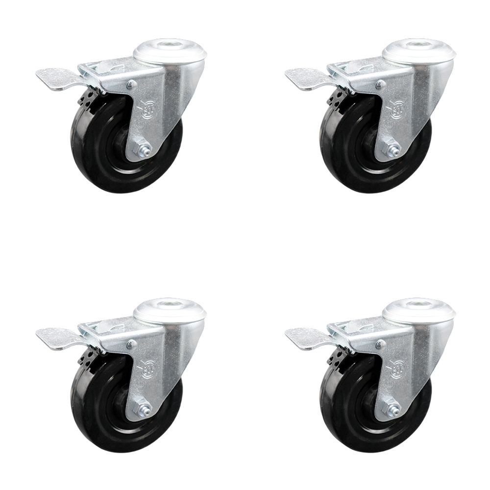 Hard Rubber Swivel Bolt Hole Caster Set of 4 w/4" x 1.25" Black Wheels - Includes 4 Swivel with Total Lock Brakes - 1200 lbs Total Capacity - Service Caster Brand — photo 1
