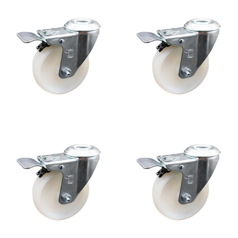 Nylon Swivel Bolt Hole Caster Set of 4 w/4" x 1.25" White Wheels - Includes 4 Swivel with Total Lock Brakes - 1200 lbs Total Capacity - Service Caster Brand — photo 1