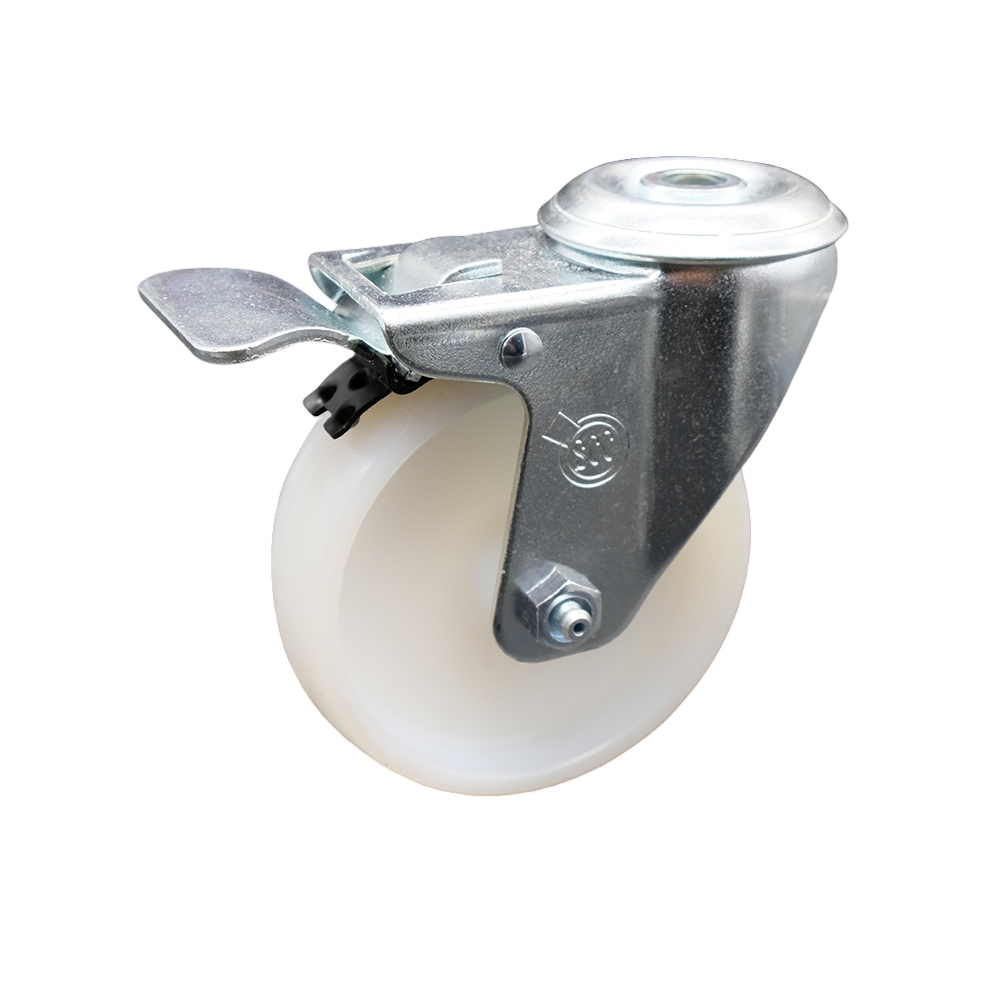 Nylon Swivel Bolt Hole Caster w/4" x 1.25" White Wheel & Total Locking Brake - 300 lbs Capacity/Caster - Service Caster Brand — photo 1