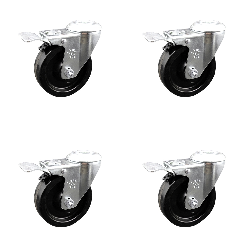 Phenolic Swivel Bolt Hole Caster Set of 4 w/4" x 1.25" Black Wheels - Includes 4 Swivel with Total Lock Brakes - 1200 lbs Total Capacity - Service Caster Brand — photo 1