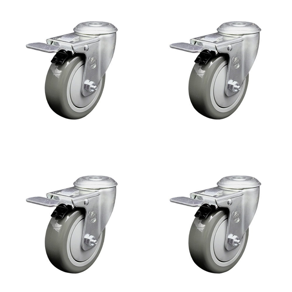 Polyurethane Swivel Bolt Hole Caster Set of 4 w/4" x 1.25" Gray Wheels - Includes 4 Swivel with Total Lock Brakes - 1400 lbs Total Capacity - Service Caster Brand — photo 1