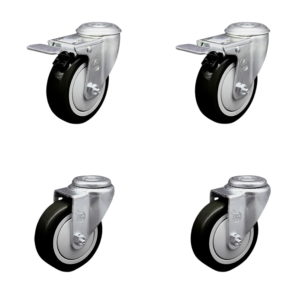 Polyurethane Swivel Bolt Hole Caster Set of 4 w/4" x 1.25"  Black Wheels - Includes 2 with Total Locking Brakes - 1400 lbs Total Capacity - Service Caster Brand — photo 1