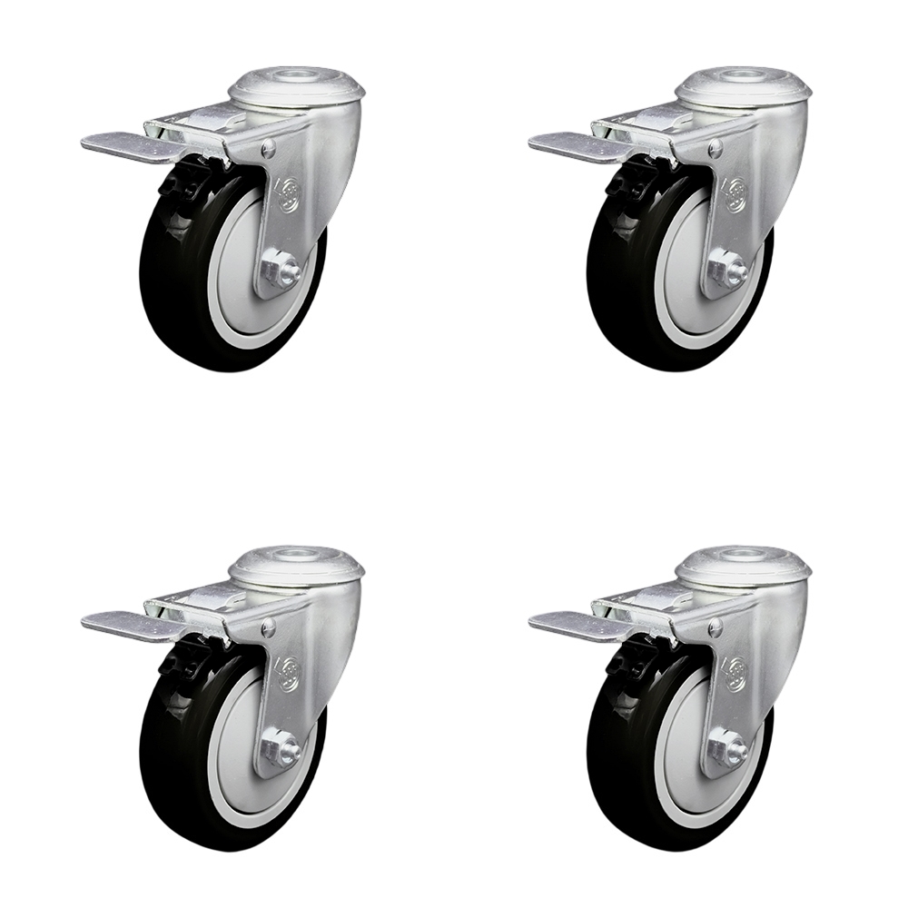 Polyurethane Swivel Bolt Hole Caster Set of 4 w/4" x 1.25" Black Wheels - Includes 4 Swivel with Total Lock Brakes - 1400 lbs Total Capacity - Service Caster Brand — photo 1