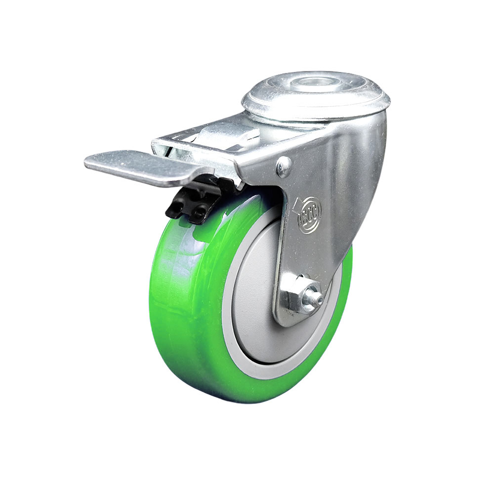 Polyurethane Swivel Bolt Hole Caster w/4" x 1.25" Green Wheel & Total Locking Brake - 350 lbs Capacity/Caster - Service Caster Brand — photo 1