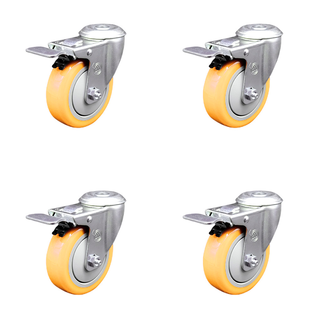 Polyurethane Swivel Bolt Hole Caster Set of 4 w/4" x 1.25" Yellow Wheels - Includes 4 Swivel with Total Lock Brakes - 1400 lbs Total Capacity - Service Caster Brand — photo 1