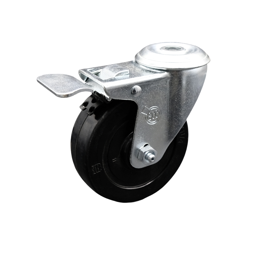4" Swivel Caster with 1/2" Bolt Hole, Soft Rubber Wheel and Total Lock Brake - 200 lbs Capacity - Service Caster Brand — photo 1