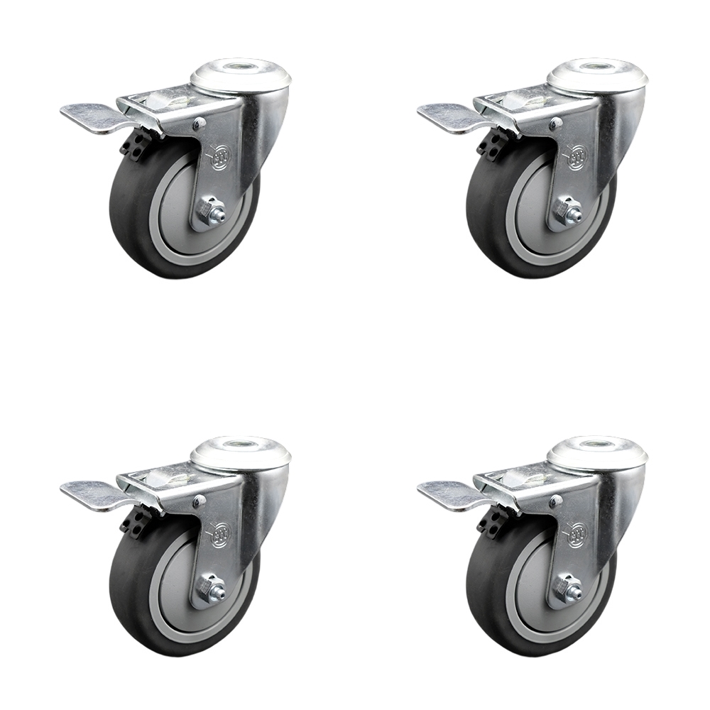 Thermoplastic Rubber Swivel Bolt Hole Caster Set of 4 w/4" x 1.25" Gray Wheels - Includes 4 Swivel with Total Lock Brakes - 1000 lbs Total Capacity - Service Caster Brand — photo 1