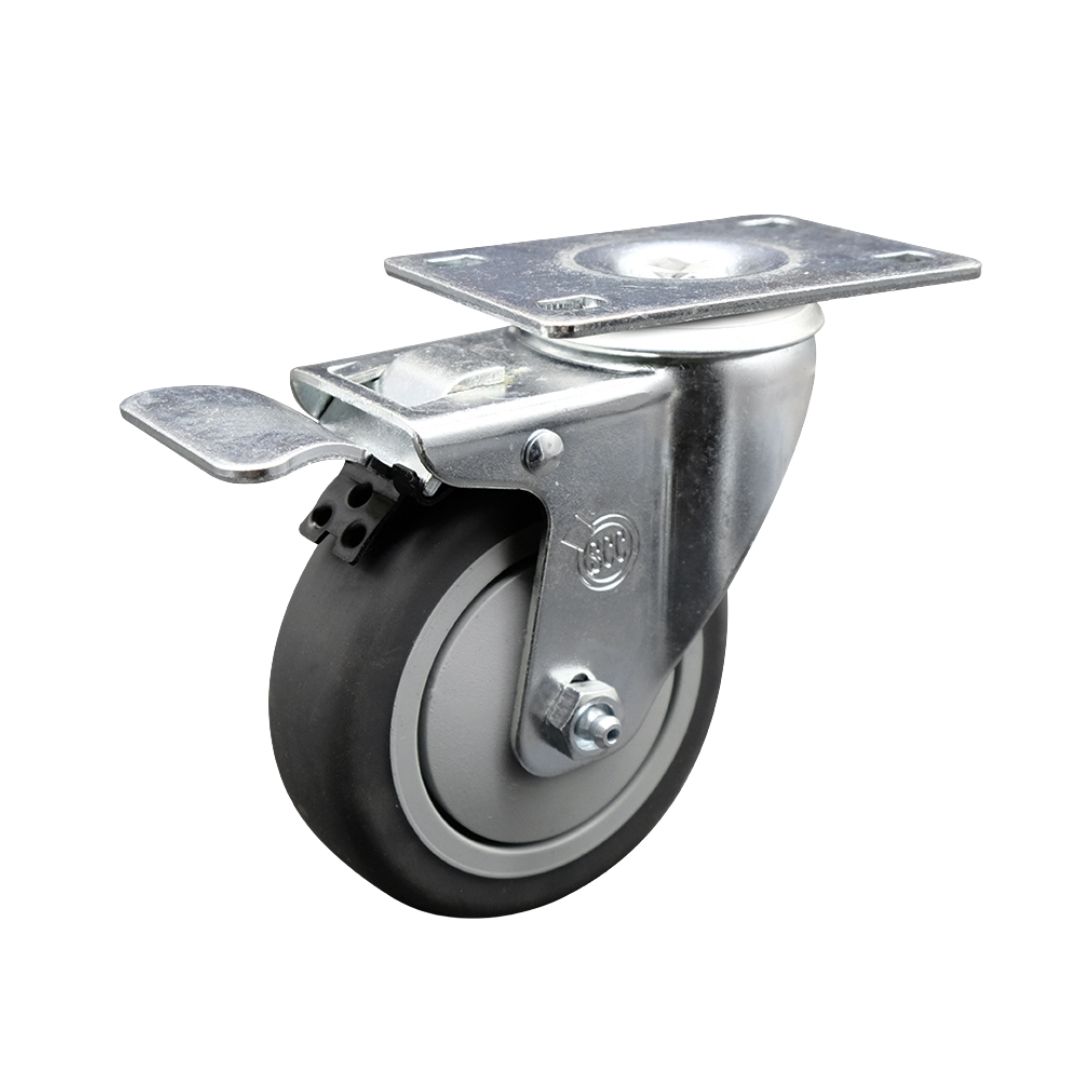 Service Caster Brand Replacement for Colson Caster 2.04256.445 BRK5 - Thermoplastic Rubber Swivel Top Plate Caster with 4 Inch Gray Wheel and Total Locking Brake - 250 lbs. Capacity Per Caster — photo 1