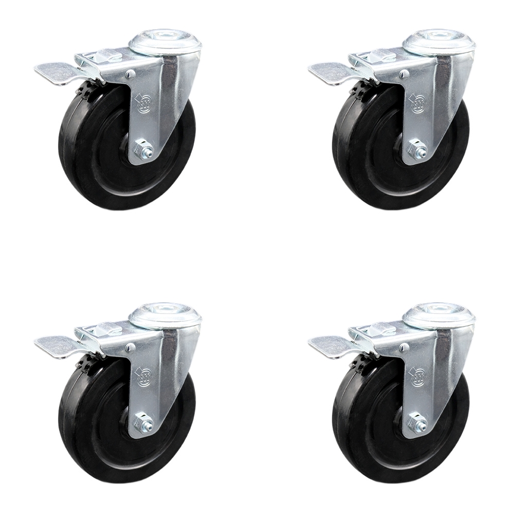 Hard Rubber Swivel Bolt Hole Caster Set of 4 w/5" x 1.25" Black Wheels - Includes 4 Swivel with Total Lock Brakes - 1200 lbs Total Capacity - Service Caster Brand — photo 1