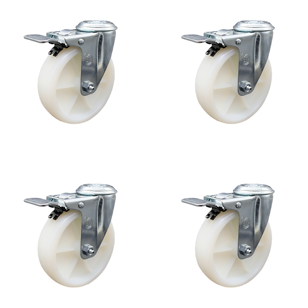 Nylon Swivel Bolt Hole Caster Set of 4 w/5" x 1.25" White Wheels - Includes 4 Swivel with Total Lock Brakes - 1200 lbs Total Capacity - Service Caster Brand — photo 1