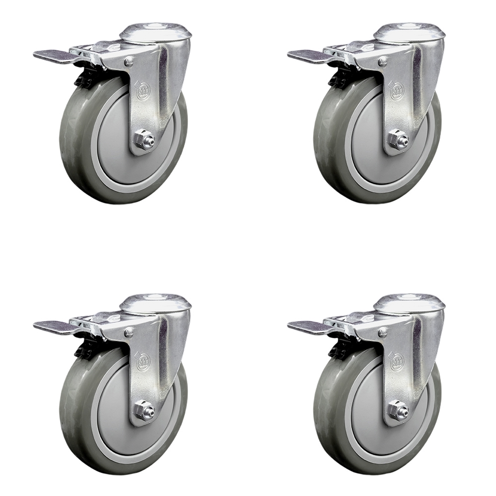 Polyurethane Swivel Bolt Hole Caster Set of 4 w/5" x 1.25" Gray Wheels - Includes 4 Swivel with Total Lock Brakes - 1400 lbs Total Capacity - Service Caster Brand — photo 1