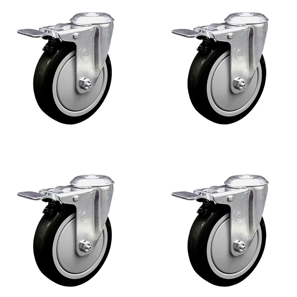 Polyurethane Swivel Bolt Hole Caster Set of 4 w/5" x 1.25" Black Wheels - Includes 4 Swivel with Total Lock Brakes - 1400 lbs Total Capacity - Service Caster Brand — photo 1