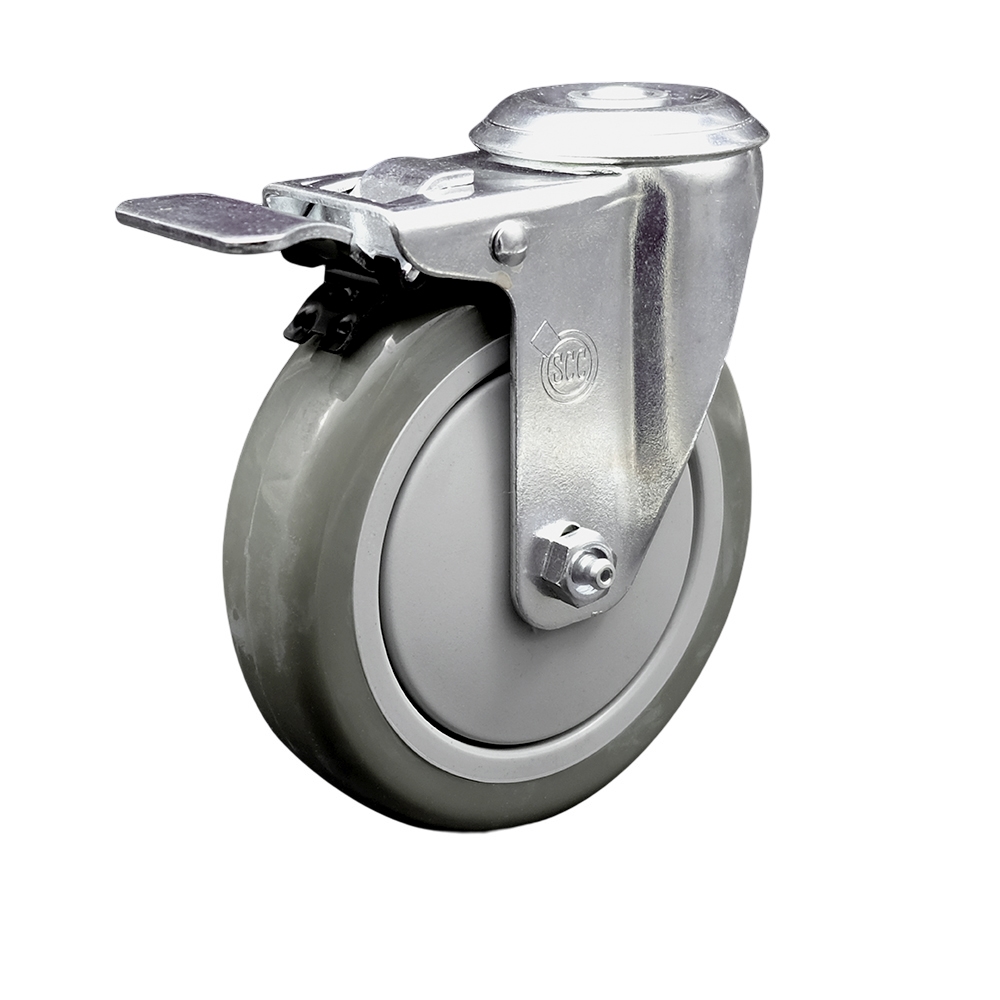 5" Swivel Caster with 1/2" Bolt Hole, Gray Polyurethane Wheel and Total Lock Brake - 350 lbs Capacity - Service Caster Brand — photo 1