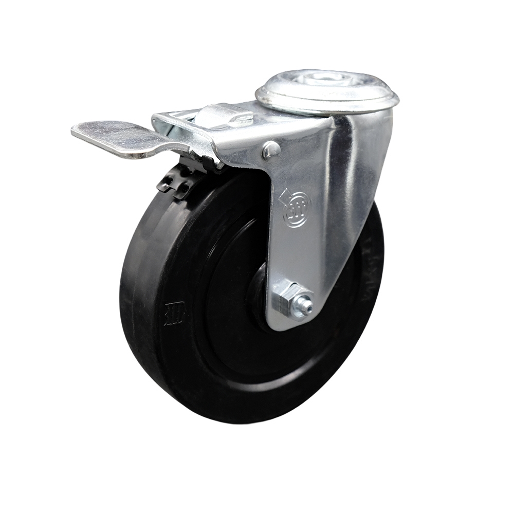 5" Swivel Caster with 1/2" Bolt Hole, Soft Rubber Wheel and Total Lock Brake - 275 lbs Capacity - Service Caster Brand — photo 1