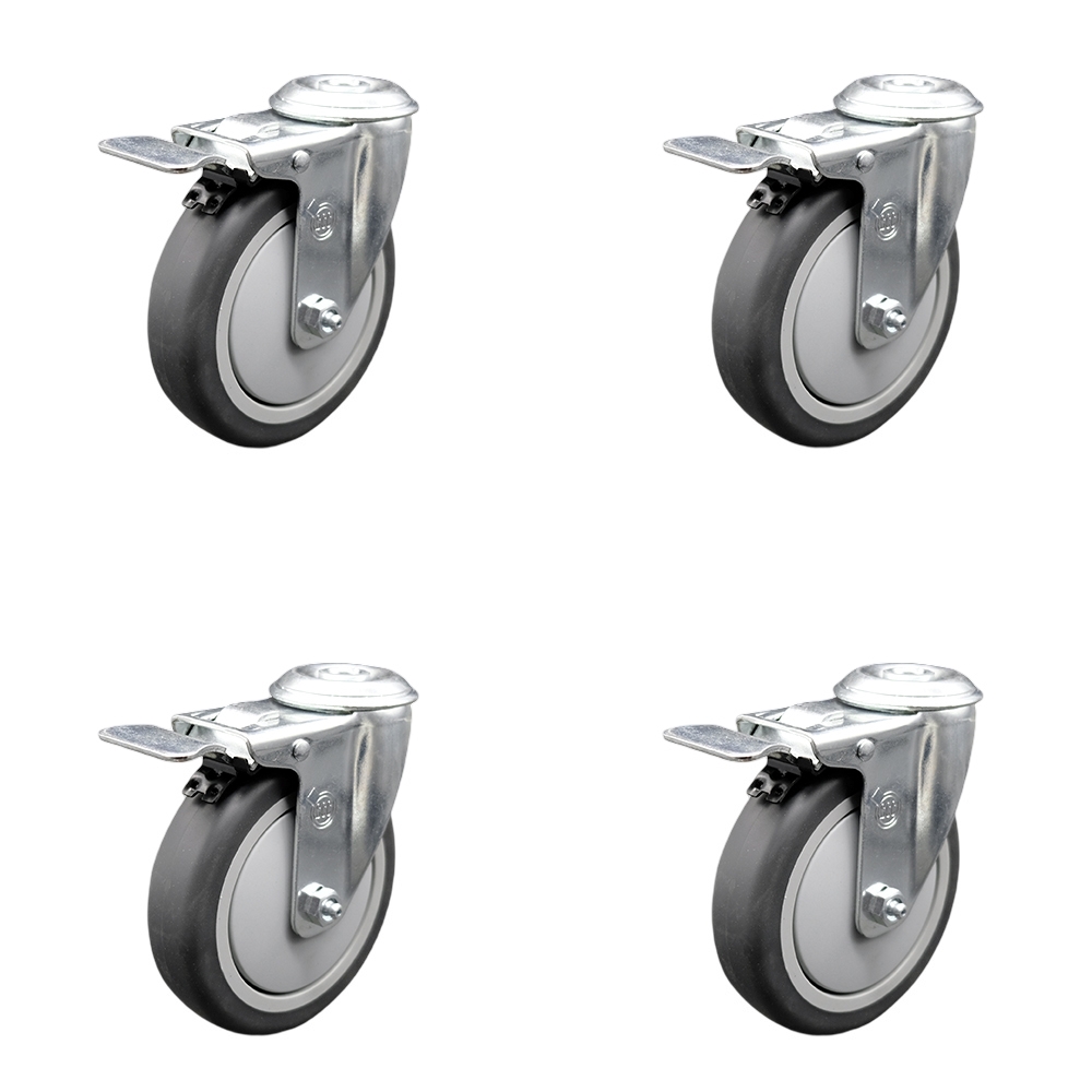 Thermoplastic Rubber Swivel Bolt Hole Caster Set of 4 w/5" x 1.25" Gray Wheels - Includes 4 Swivel with Total Lock Brakes - 1200 lbs Total Capacity - Service Caster Brand — photo 1