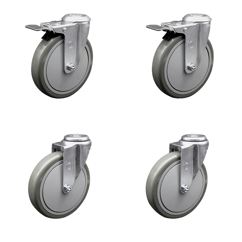 Polyurethane Swivel Bolt Hole Caster Set of 4 w/6" x 1.25" Gray Wheels - Includes 2 with Total Locking Brakes - 1400 lbs Total Capacity - Service Caster Brand — photo 1