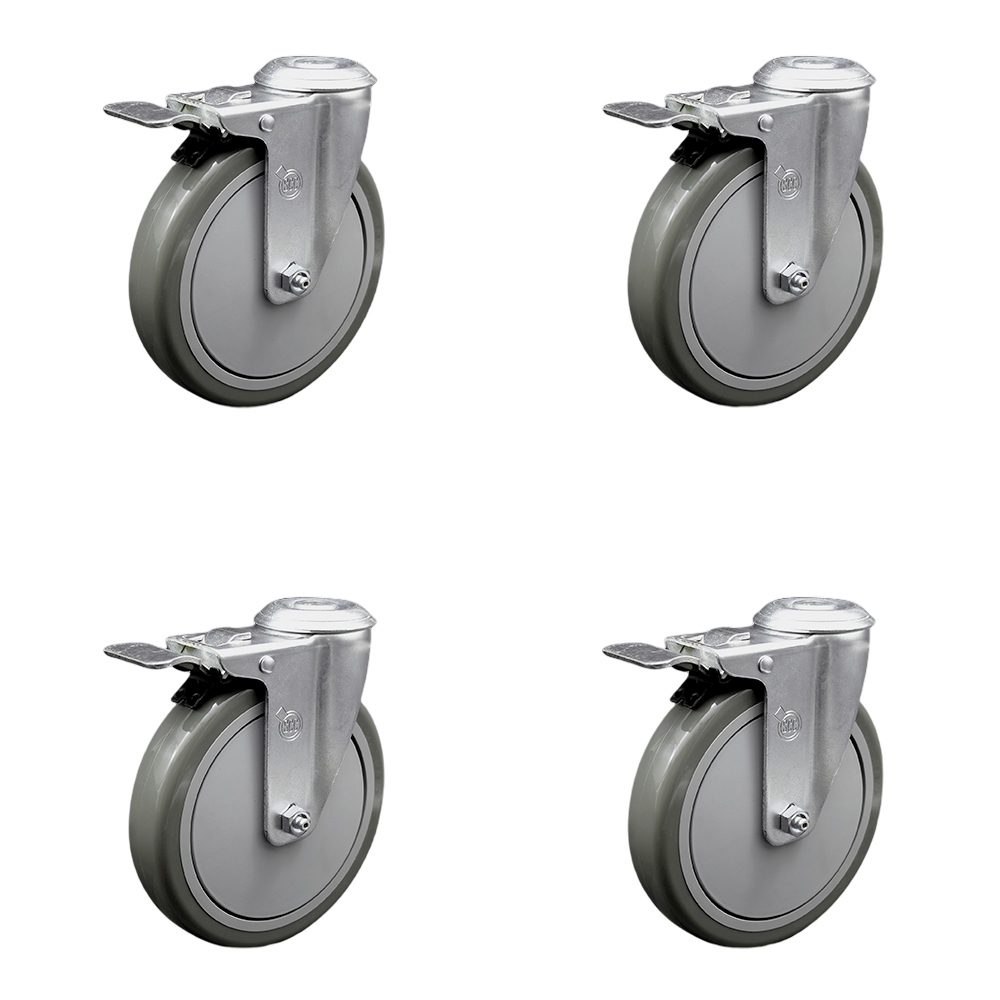 Polyurethane Swivel Bolt Hole Caster Set of 4 w/6" x 1.25" Gray Wheels - Includes 4 Swivel with Total Lock Brakes - 1400 lbs Total Capacity - Service Caster Brand — photo 1