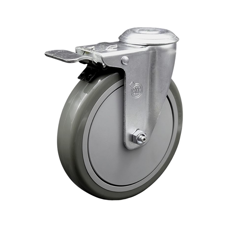 Polyurethane Swivel Bolt Hole Caster w/6" x 1.25" Gray Wheel & Total Locking Brake - 350 lbs Capacity/Caster - Service Caster Brand — photo 1