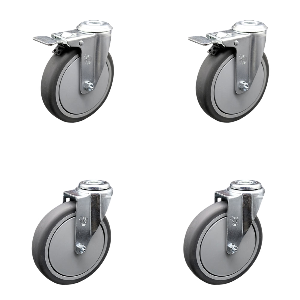 Thermoplastic Rubber Swivel Bolt Hole Caster Set of 4 - 6" X 1.25" Gray Wheels - Includes 2 with Total Locking Brakes - 1,200 lbs Total Capacity - Service Caster Brand — photo 1