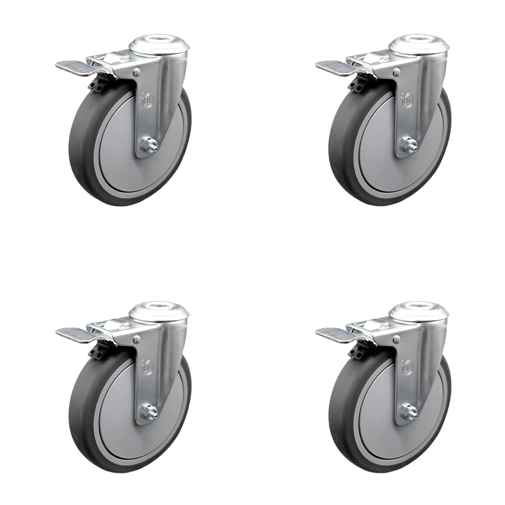 Thermoplastic Rubber Swivel Bolt Hole Caster Set of 4 w/6" x 1.25" Gray Wheels - Includes 4 Swivel with Total Lock Brakes - 1200 lbs Total Capacity - Service Caster Brand — photo 1
