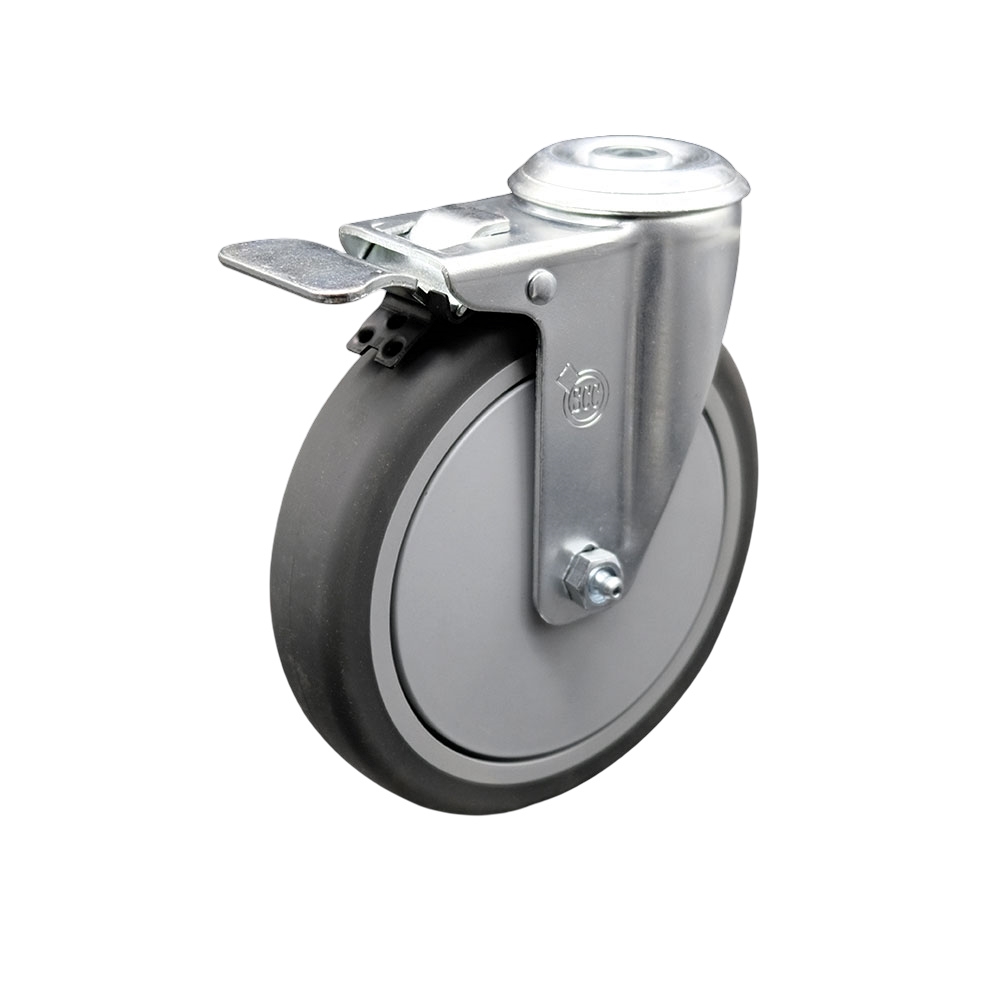 Thermoplastic Rubber Swivel Bolt Hole Caster - 6" X 1.25" Gray Wheel & Total Locking Brake - 300 lbs Capacity/Caster - Service Caster Brand — photo 1