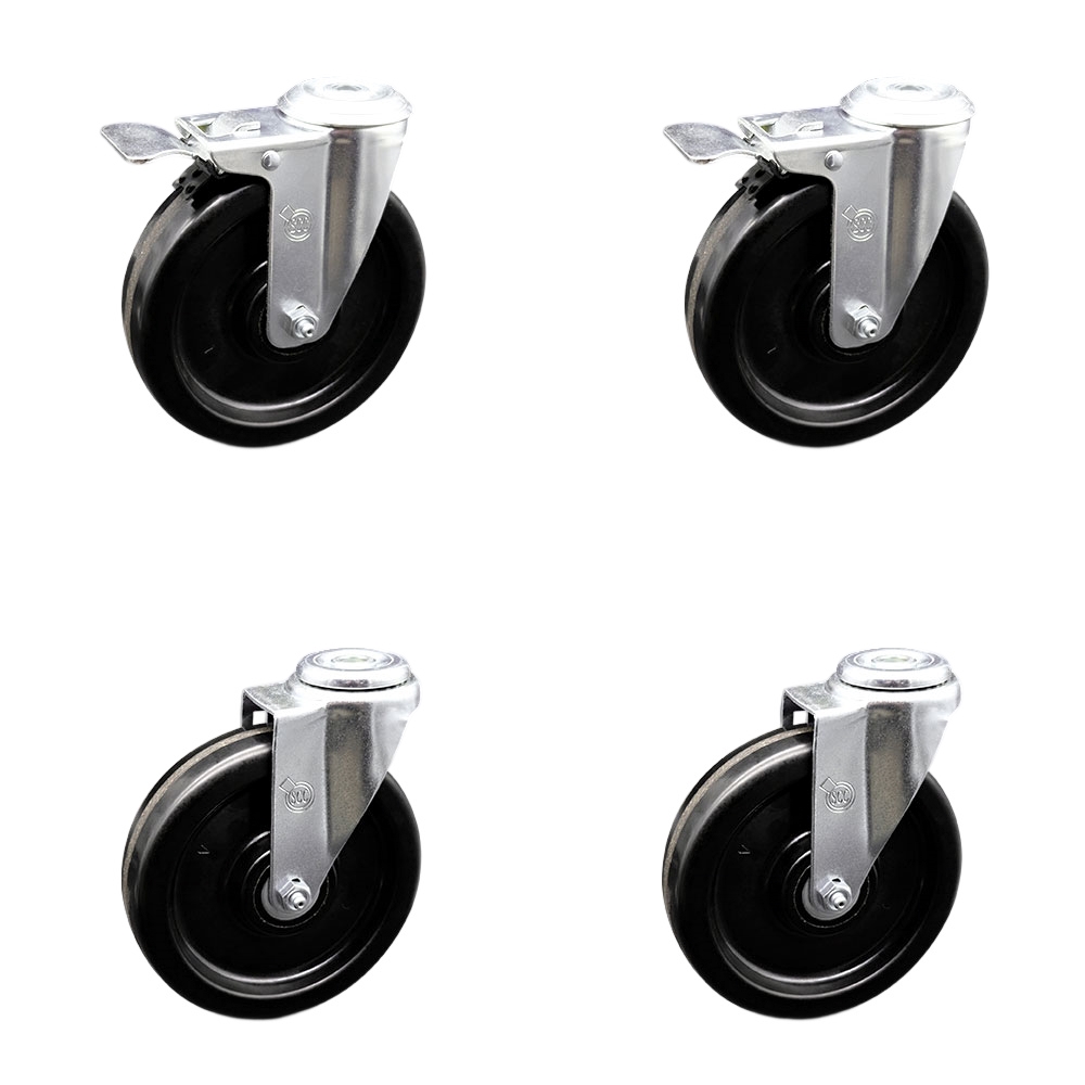 Phenolic Swivel Bolt Hole Caster Set of 4 w/6" X 1.5" Black Wheels - Includes 2 with Total Locking Brakes - 1200 lbs Total Capacity - Service Caster Brand — photo 1