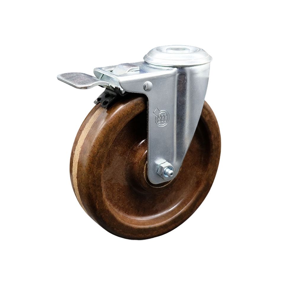 High Temperature Phenolic Swivel Bolt Hole Caster - 6" x 1.5" Brown Wheel & Total Locking Brake - 300 lbs Capacity/Caster - Service Caster Brand — photo 1
