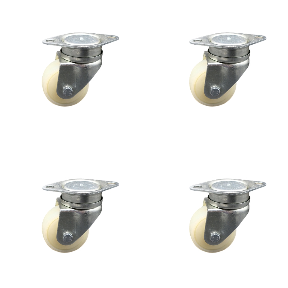 Metric Swivel Casters w/70mm x 35mm White Nylon Wheels – 70mm x 111mm Overall Top Plates – Ball Wheel Bearings & Thread Guards Included – 1,400 lbs. Total Capacity – Set of 4 – Service Caster Brand — photo 1