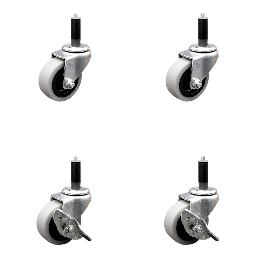 2 Inch Swivel Thermoplastic Rubber Casters Set of 4 - 1 Inch Expanding Adapter Stem Casters - Includes 2 with Side Lock Brakes - Service Caster Brand — photo 1