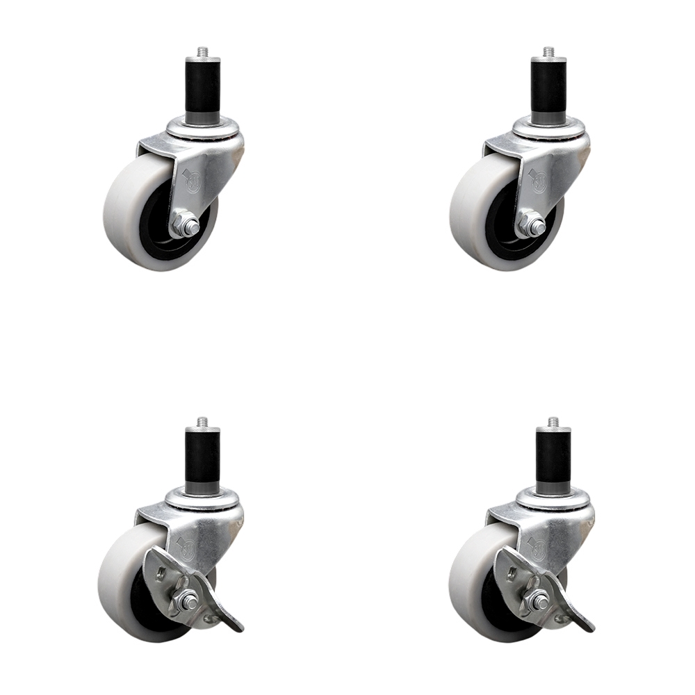 2 Inch Swivel Thermoplastic Rubber Casters Set of 4 - 1-1/2 Inch Expanding Adapter Stem Casters - Includes 2 with Side Lock Brake - Service Caster Brand — photo 1